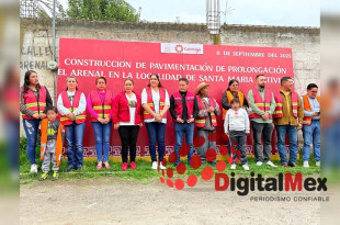 El presidente municipal de Calimaya, Omar Sánchez Velázquez, dio el banderazo de inicio a la obra de pavimentación de la Prolongación El Arenal, en la comunidad de Santa María Nativitas.
