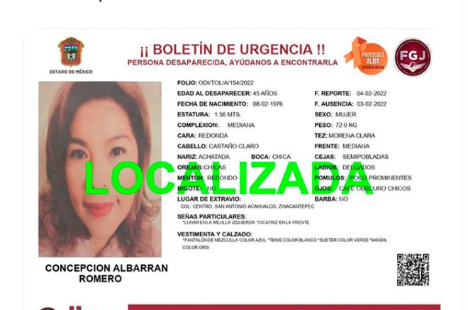 Concepción Albarrán Ramos, apareció sana; fuentes cercanas a la investigación señalan que se fue por su voluntad a Acapulco