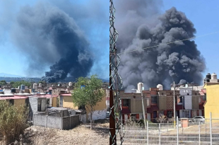 Columna de humo negro se eleva desde un predio en San Miguel, Huehuetoca