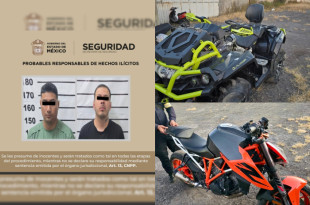 Los dos hombres detenidos fueron asegurados junto con una cuatrimoto robada en Veracruz y una motocicleta