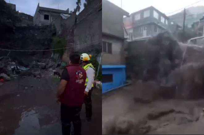 Tromba arrastra lodo y piedras en Almarcigo Norte, Ecatepec