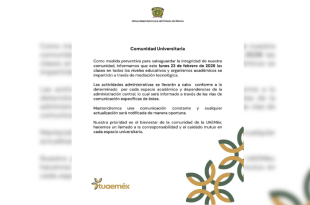 Comunicado oficial de la UAEMéx anunciando la suspensión de clases presenciale