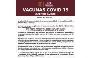 La vacunación tendrá un horario de 9 de la mañana a 5 de la tarde, en la Plaza Cívica de la comunidad de San Pedro Arriba Primera Sección.