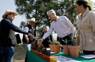 Respalda el Gobernador mexiquense a maestros mezcaleros con la entrega de plantas de agave endémico del Estado de México.