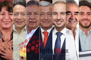 Delfina Gómez, Mario Delgado, Higinio Martínez, AMLO, Marko Cortés, Maurilio Hernández, José Couttolenc