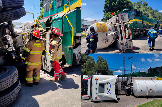 Video: Pipa vuelca al intentar ganarle paso al tren en Ecatepec