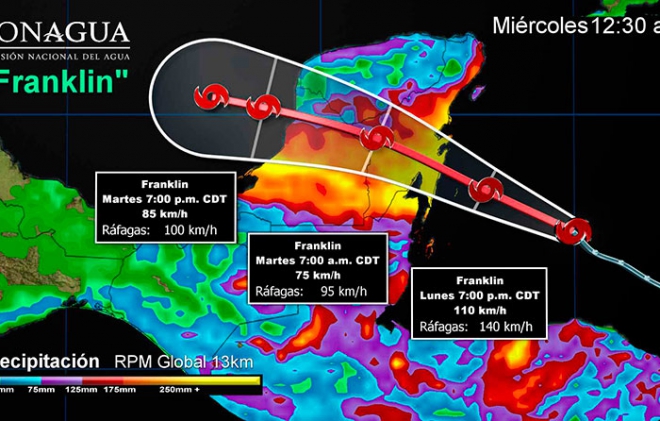 &quot;Franklin&quot; causará tormentas intensas en Oaxaca, Yucatán y el sureste de México